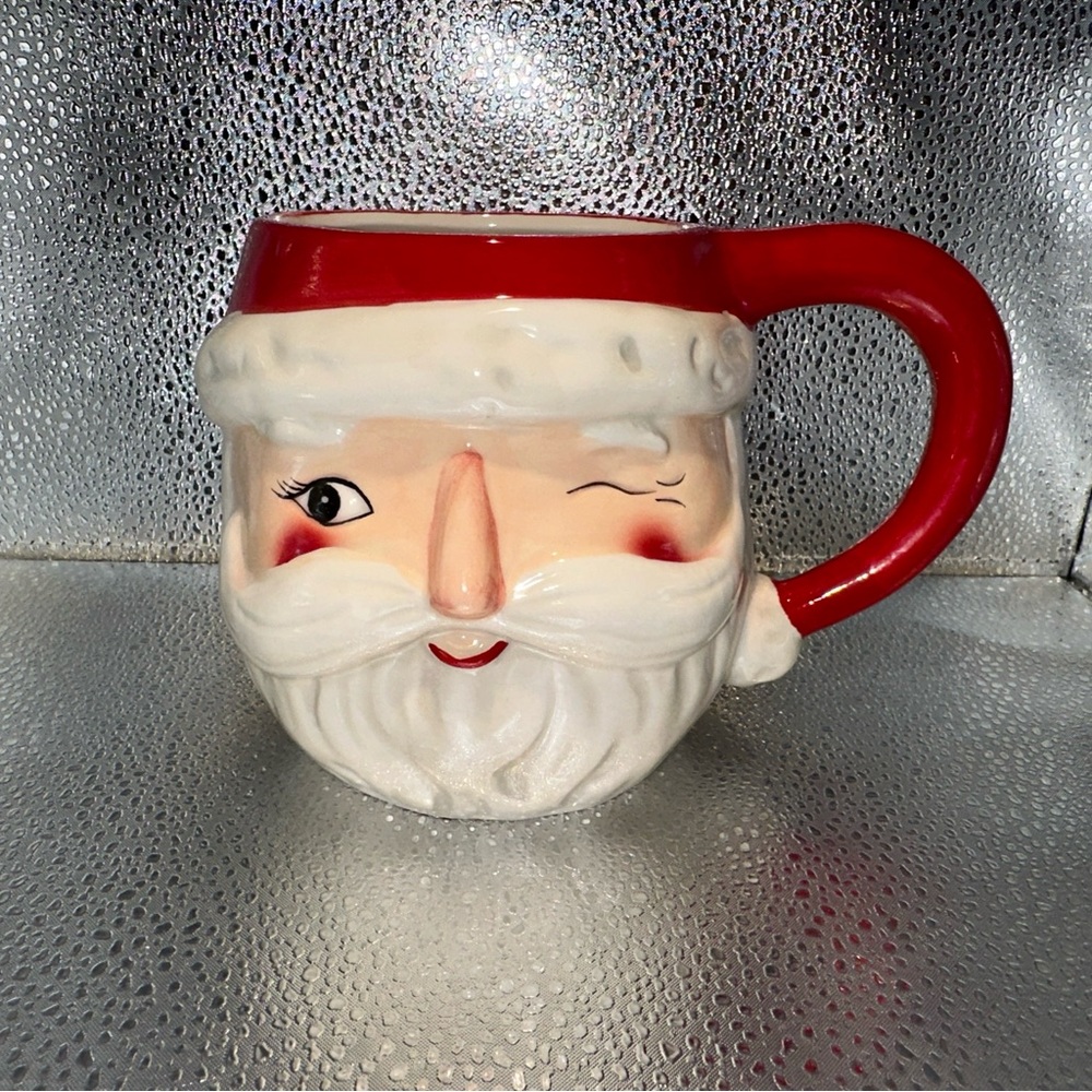 Sleigh Bell Winking Santa Christmas Mug